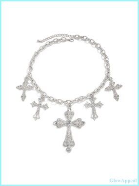 Statement Multi Cross Pendant Necklace for Women with Rhinestone Accents